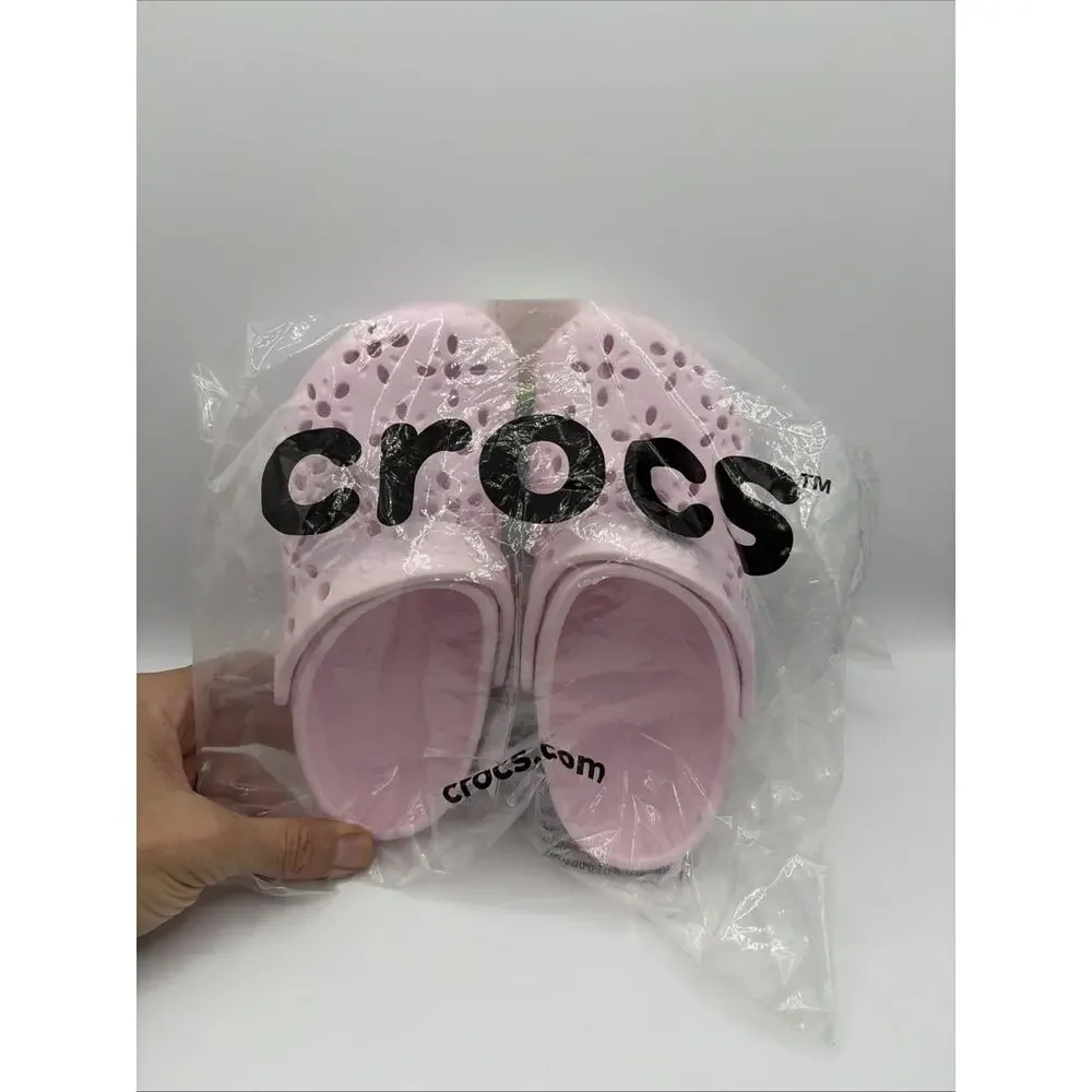 Crocs Floral Cut Classic Clog Light Pink Sandal Kids Size J 1 EUR 33 NWT